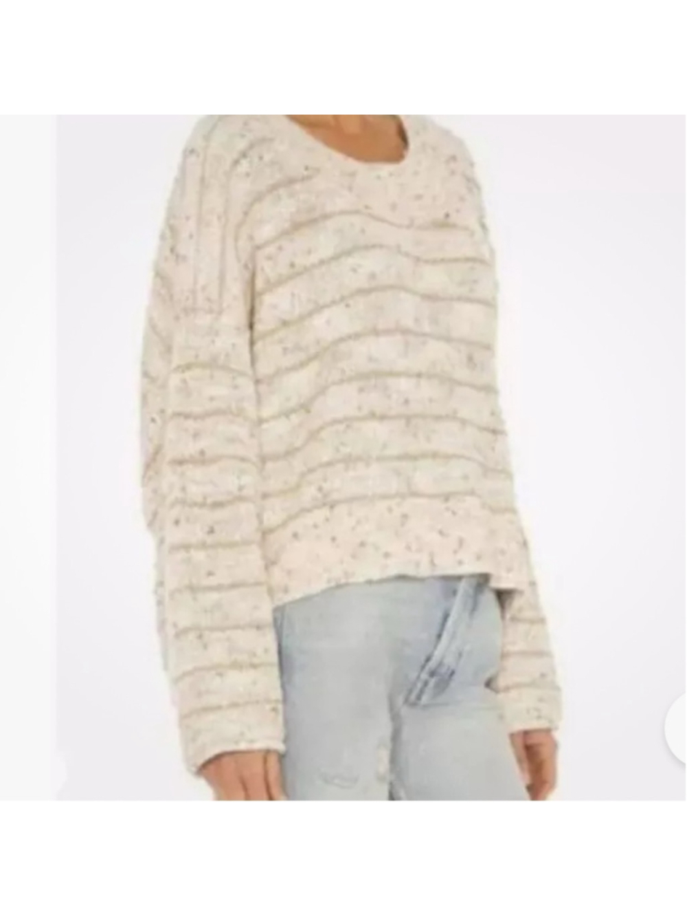 Free People Starlight Sweater Pearl Island Stripes Cream Oatmeal Comfy XS